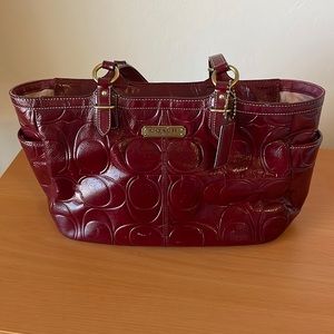 Authentic Coach shoulder bag- not outlet. Red patent leather monogram canvas.